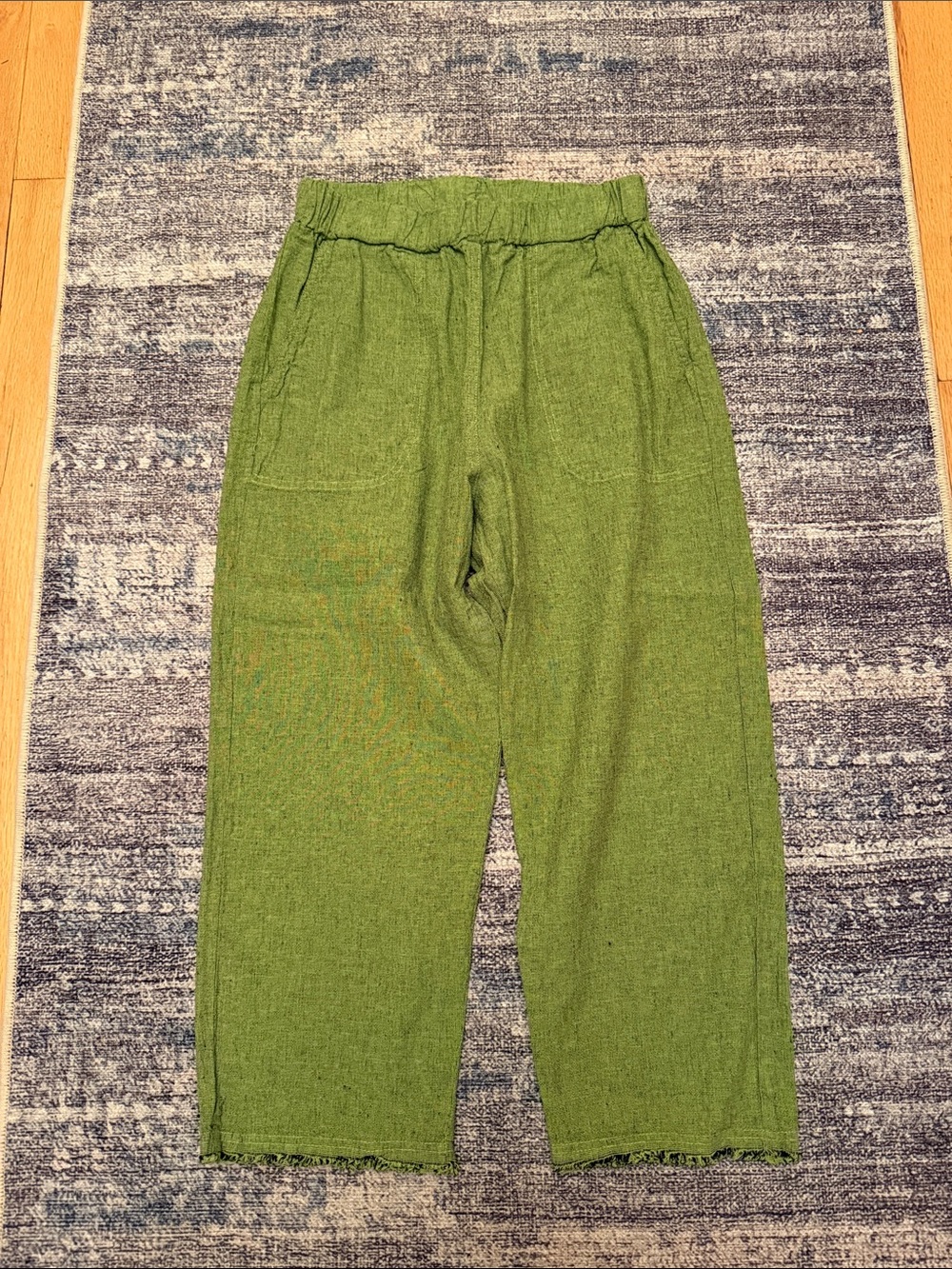cut loose Olive Green Elastic-Waist linen pants - Picture 11 of 12